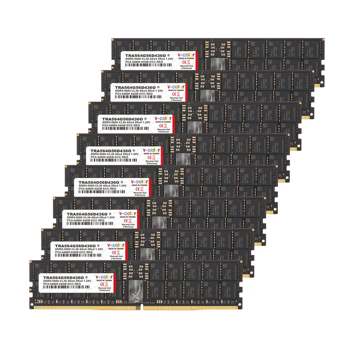 V-COLOR DDR5 512GB (64GBx8) 5600MHz CL36 8Gx4 2Rx4 OC R-DIMM